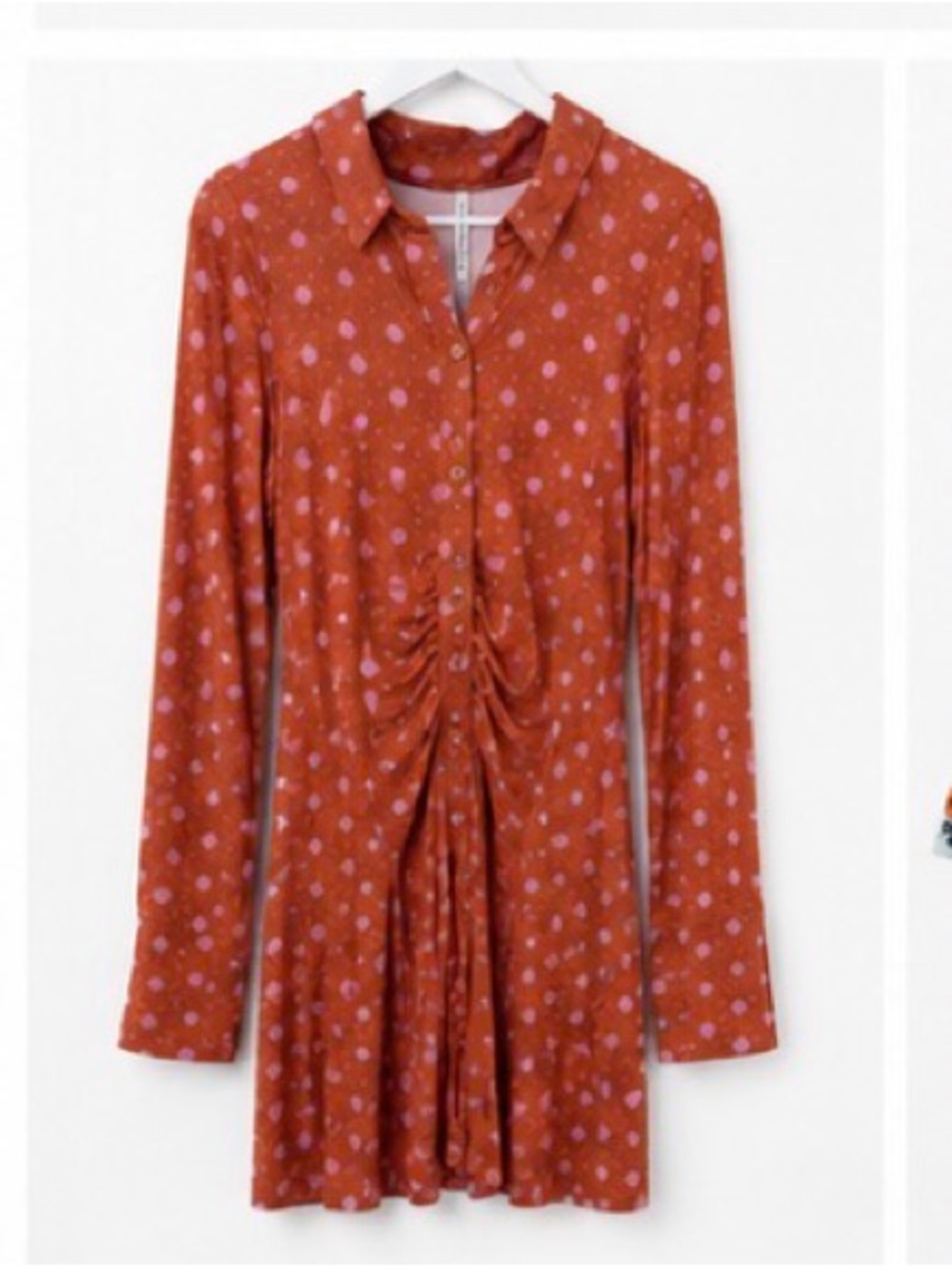 Free People Rust Orange Mini Dress with Pink Polka Dots